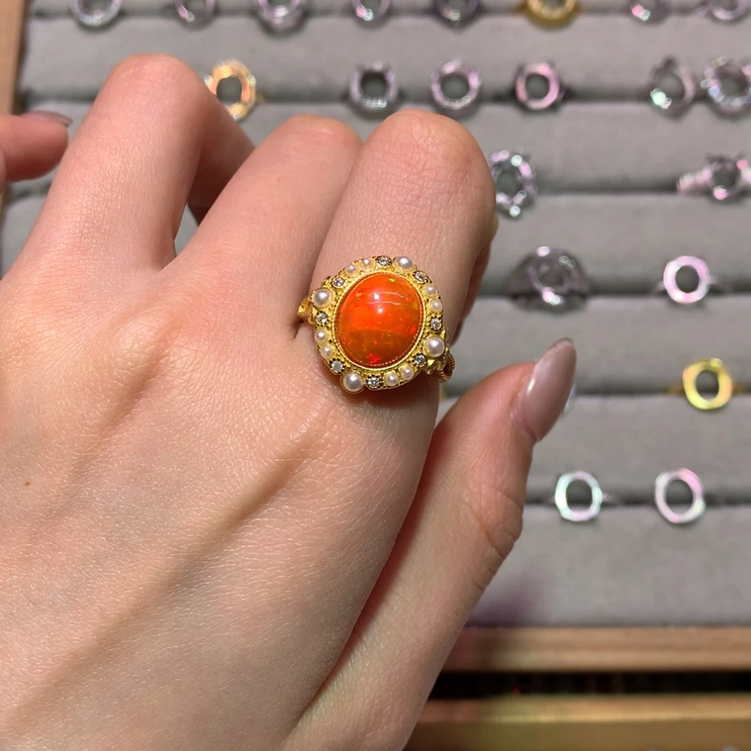 银S925镶嵌欧泊戒指款式三*