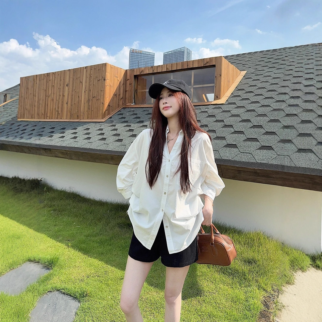 夏季翻领泡泡袖收腰衬衣上衣韩版女装新款