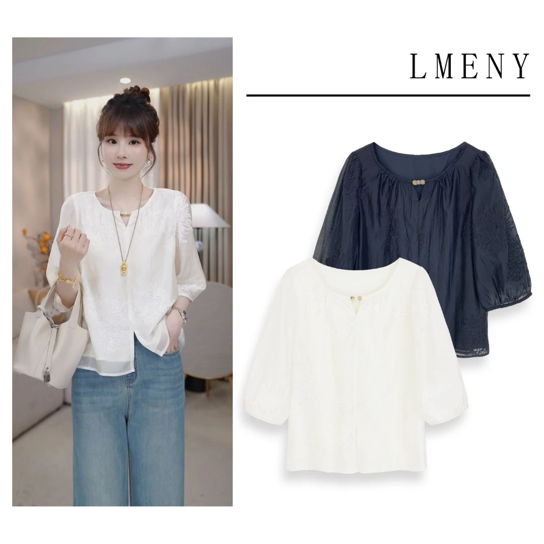 LMENY烟花漫～设计感莱赛尔刺绣宽松减龄显瘦中袖小衫25BC037