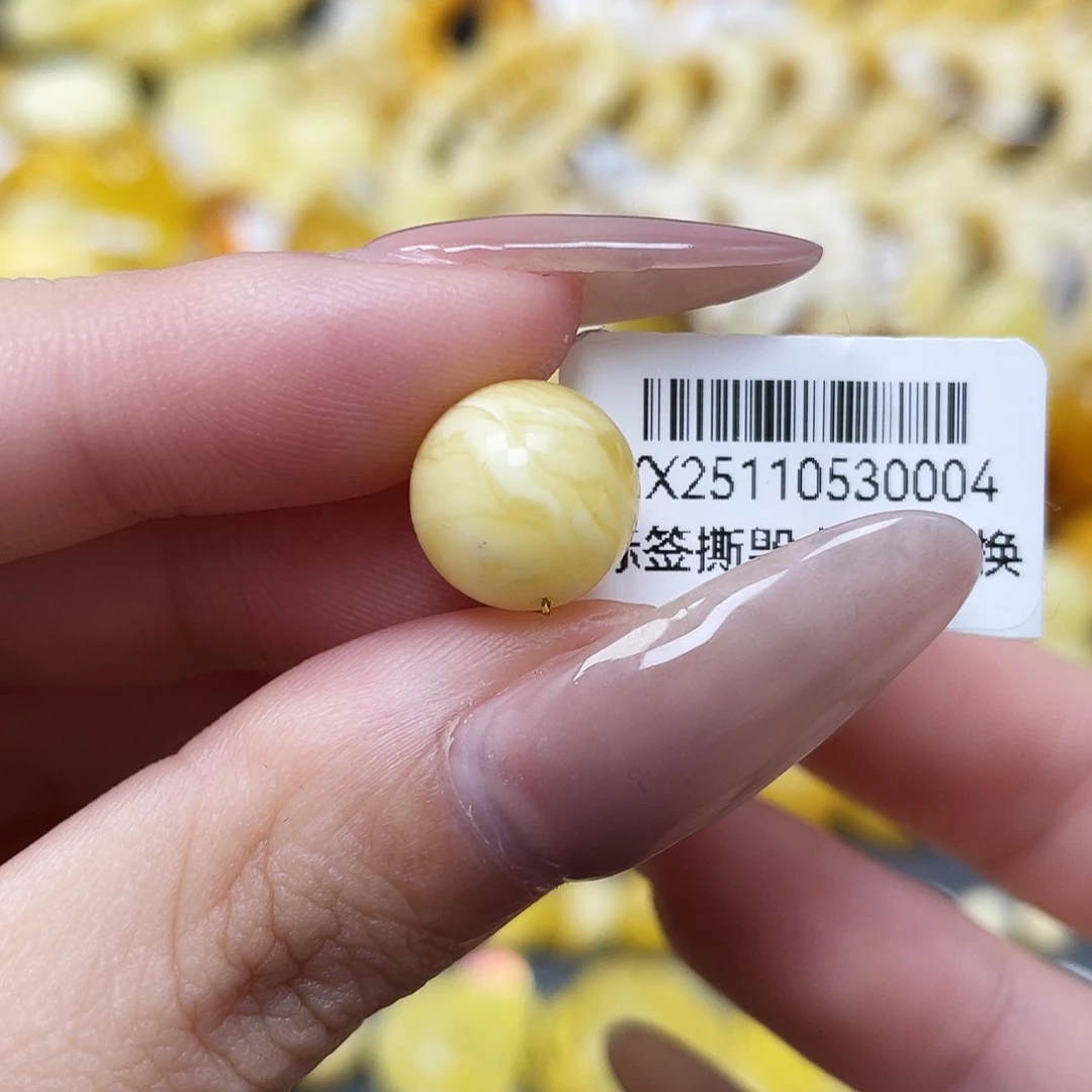 琥珀未镶嵌裸石11mm虎皮浓蜡圆珠 瑕