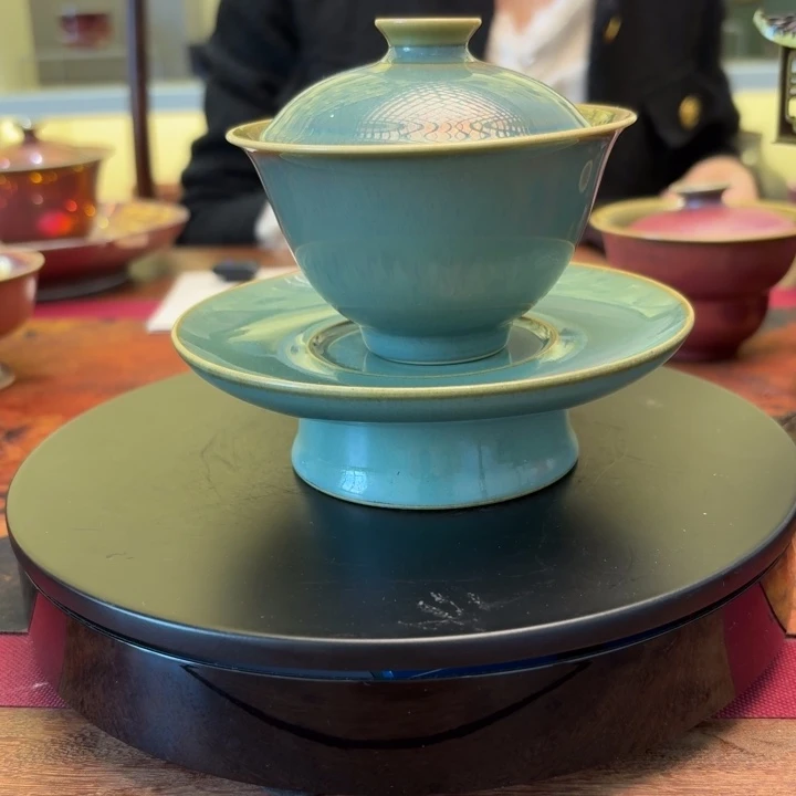 钧瓷三才盖碗一套 传统茶器工艺作品
