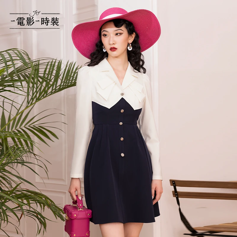 【老板娘夏天】电影时装拼接收腰气质假两件长袖FENL115557