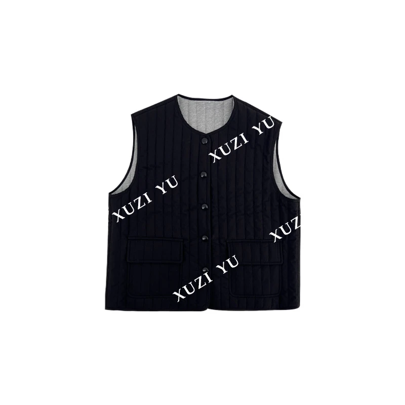 单排扣圆领纯色马夹D28-3821