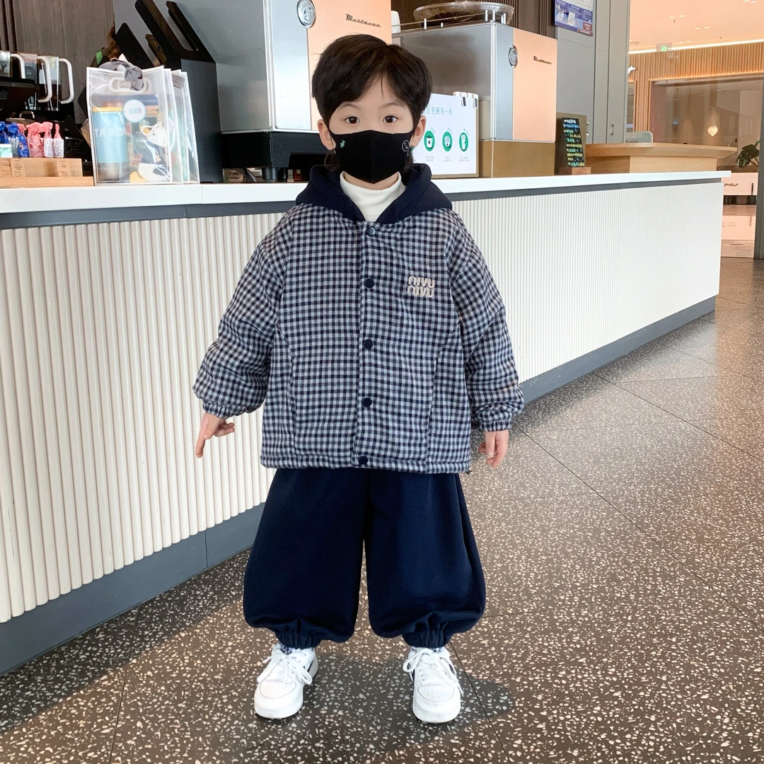 男童加绒外套2025新款秋冬时尚韩系男孩连帽衣服儿童加厚宝宝冬装