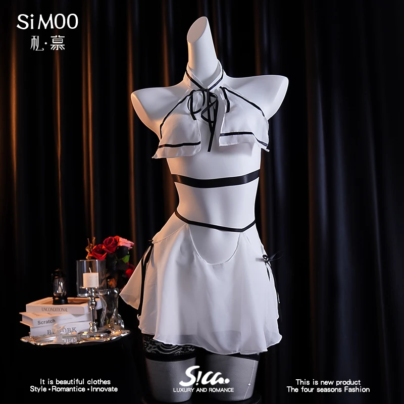 【私慕】纯欲风性感网纱包臀显瘦睡衣白色时尚睡裙学院风jk家居服