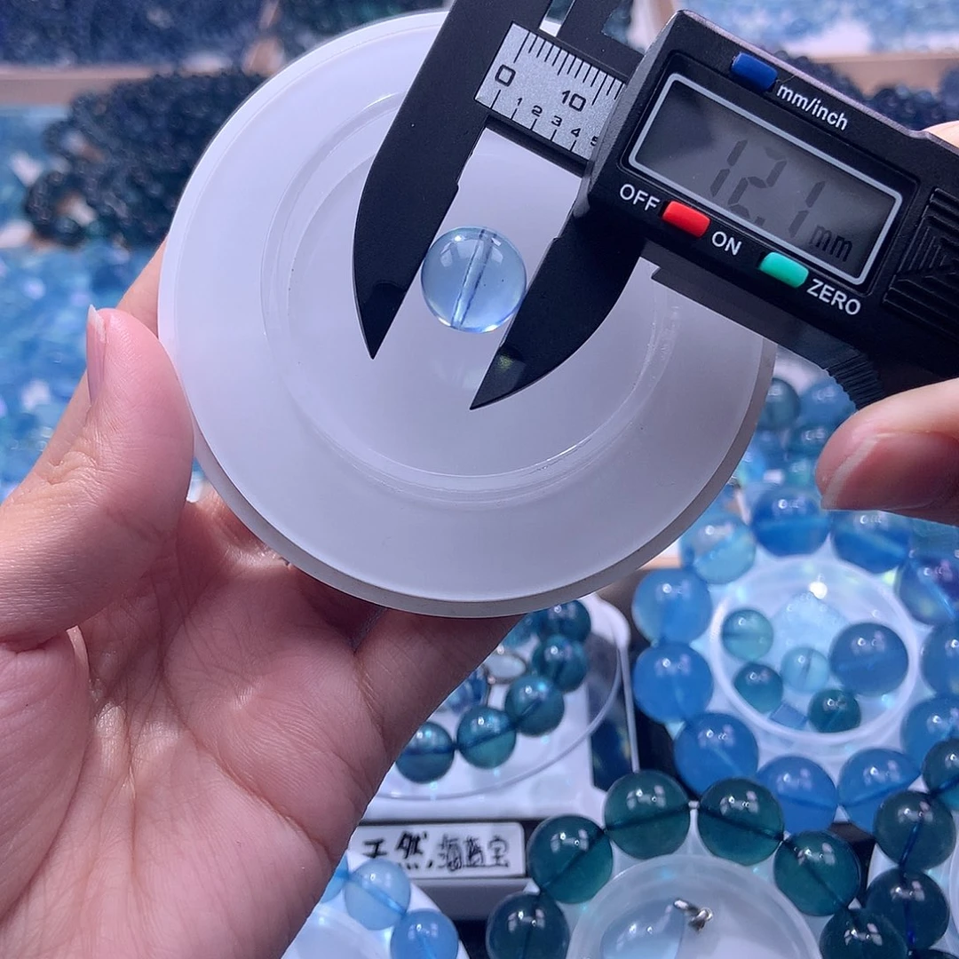 未镶嵌手串海蓝宝石12mm玻璃体圣蓝70元