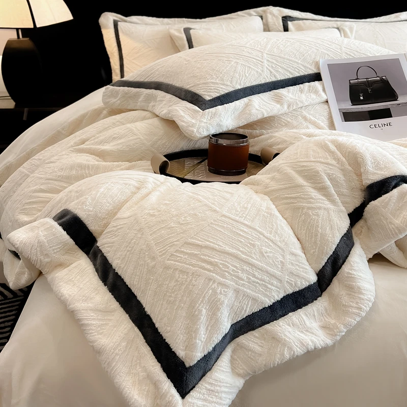 水星家纺双拼高克重牛奶绒保暖双面绒加厚轻奢加绒被套四件套