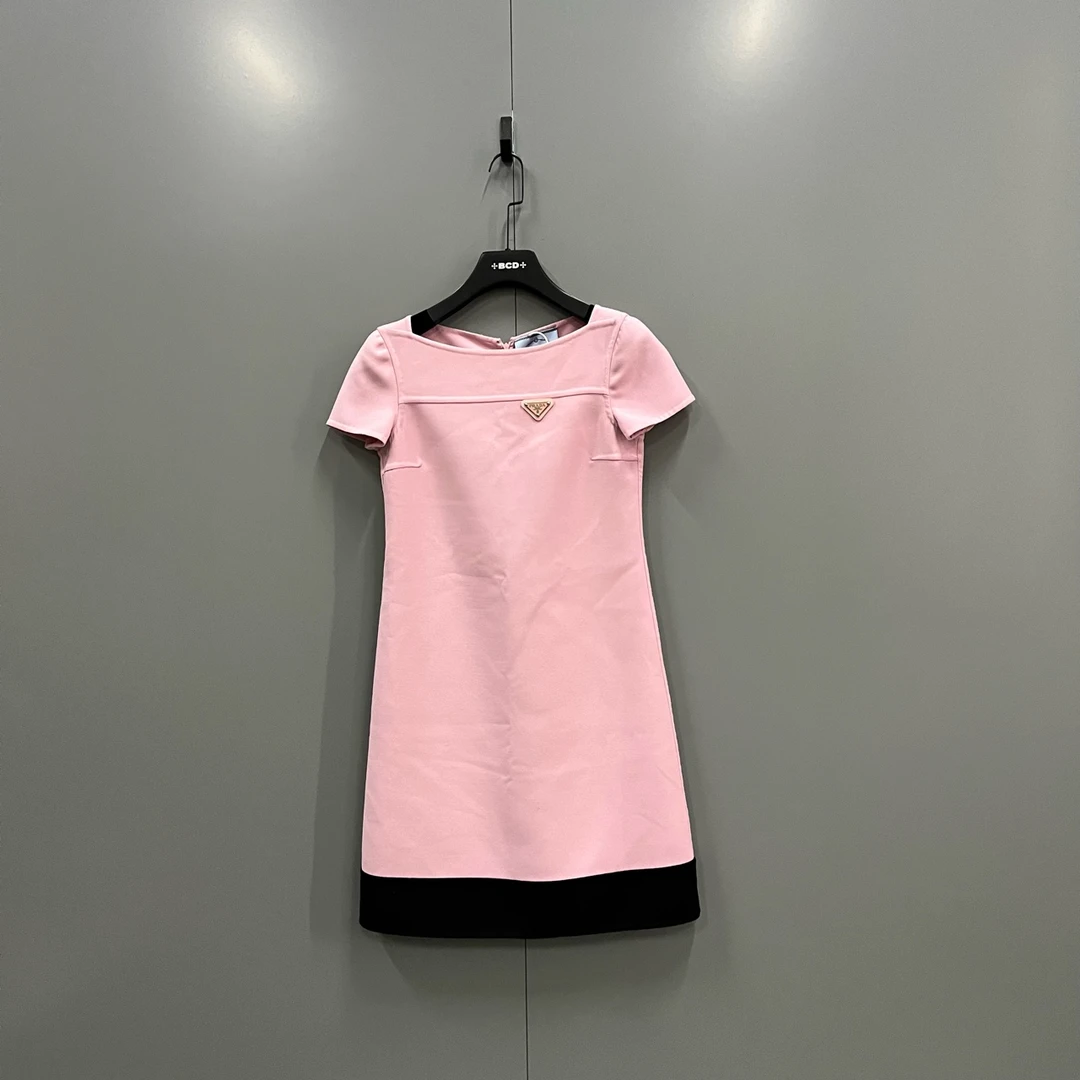 99新 Prada/普拉达 （zz2）粉色三角标logo连衣裙 38码 206183