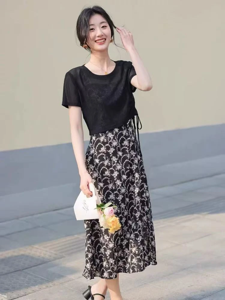 【M27】夏季法式轻薄透气连衣裙两件套女