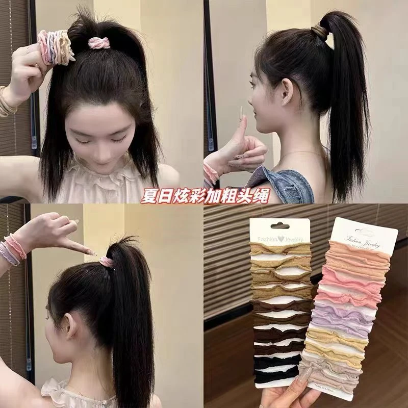 韩系卷边扎高马尾发圈丸子头高弹力发绳橡皮筋女扎头高端耐用头绳