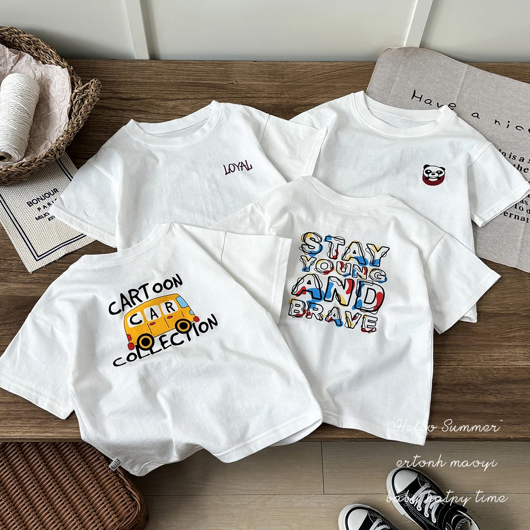 2025新款纯棉儿童彩色印花潮流T恤男童女童洋气百搭夏季薄款短袖