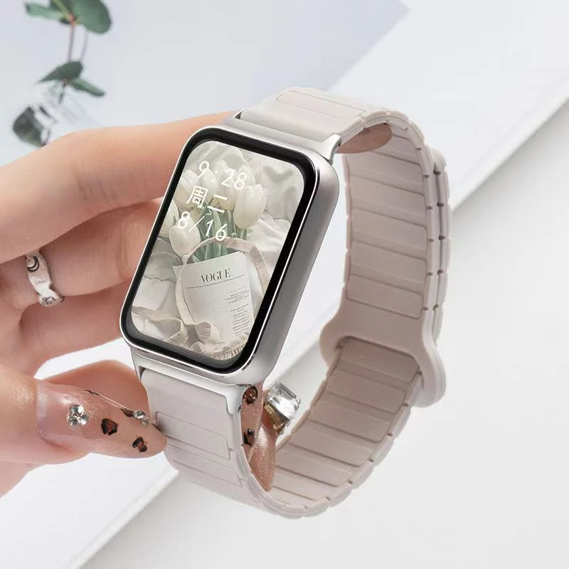 适用iQOOwatchgt表带磁吸装甲硅胶表带vivowatch5回环扣表带ins