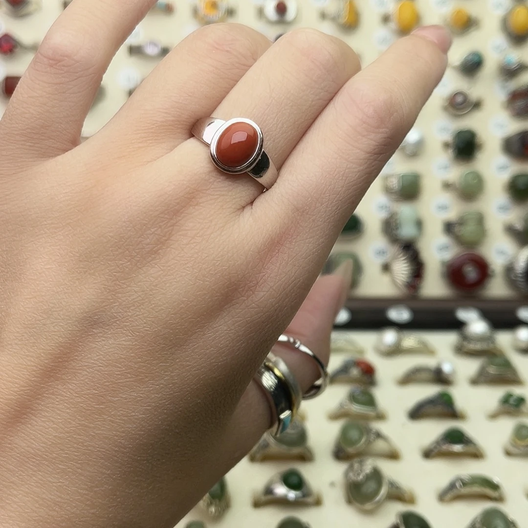 南红玛瑙银S925镶嵌戒指
