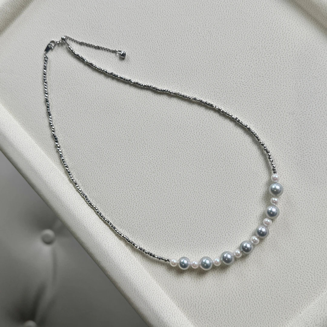 E182【真珠佳人】S925银海水真多麻(7-8mm)+AKOYA(4-5mm)项链