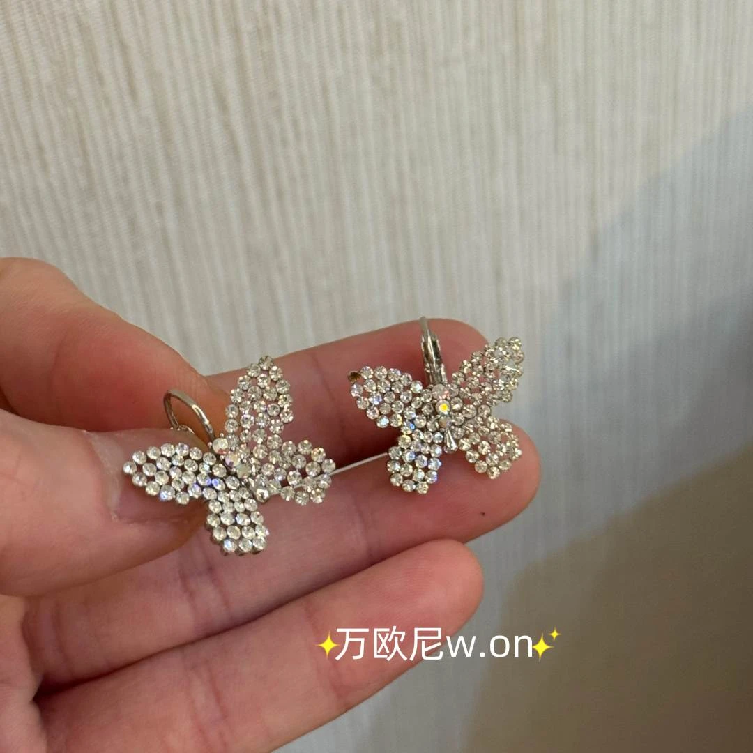 925银合成锆石耳饰 CHANGE X 满镶蝴蝶耳钉巨闪耳扣款重工 主E354