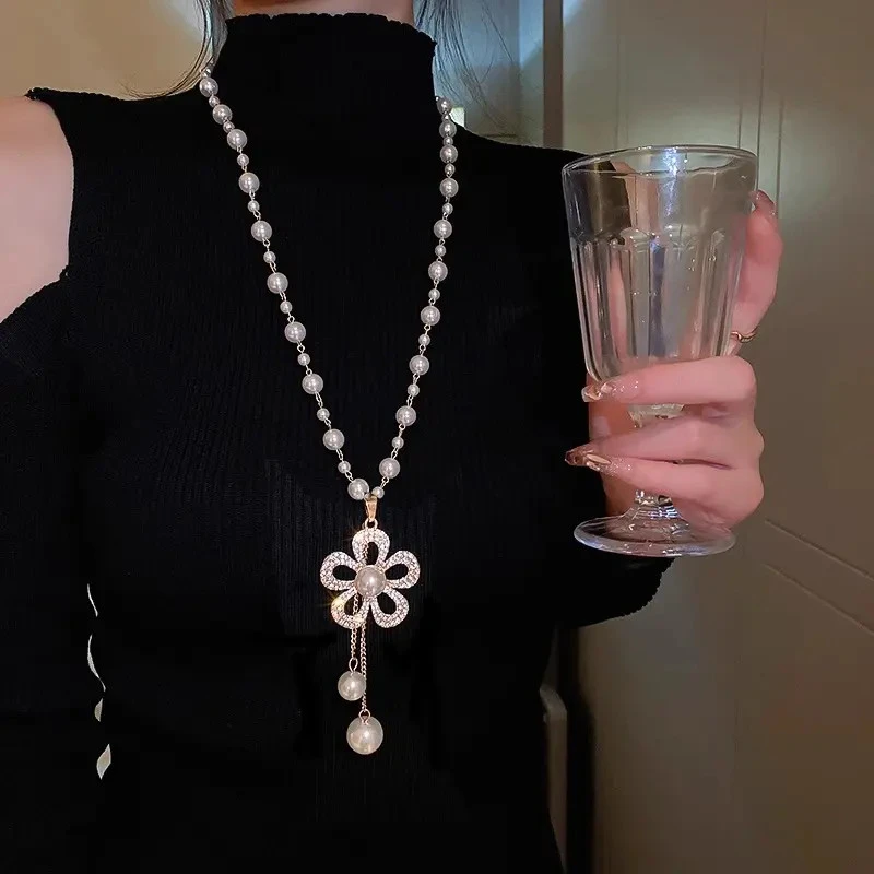 钛钢仿珍珠吊坠 新中式珠珠项链女新款小众百搭长款复古挂件配饰