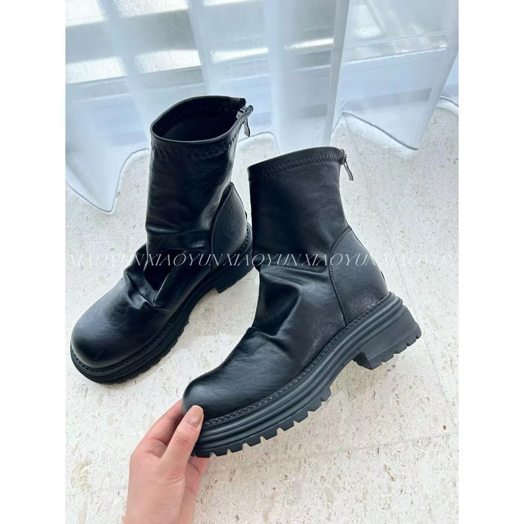 弹力堆短靴 小允姐姐2025新款时尚气质高级弹力堆短靴