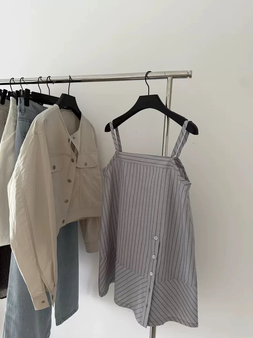 （海岸吊带）DT清新条纹吊带背心夏季慵懒风中长款内搭上衣3213