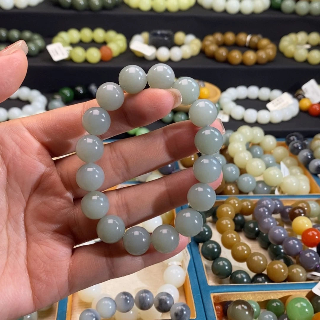 和田玉手链 12MM未镶嵌且末天空蓝