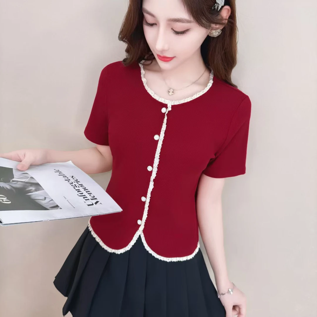 9901#【衣长52】短袖打底衫女百搭2025新款夏季显瘦小衫设计感上衣