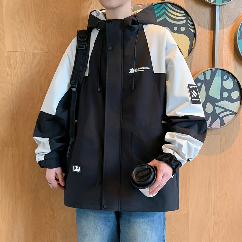 2025春季新款青少年工装夹克外套男冲锋衣休闲百搭连帽宽松学生潮