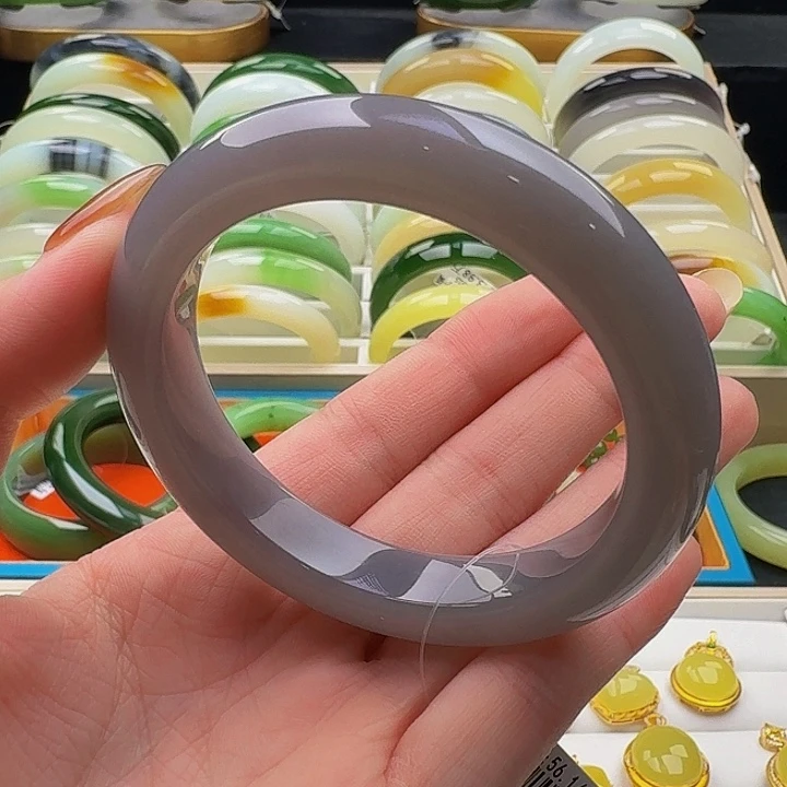 未镶嵌手镯和田玉满色香芋紫 颜色均匀饱满56.1