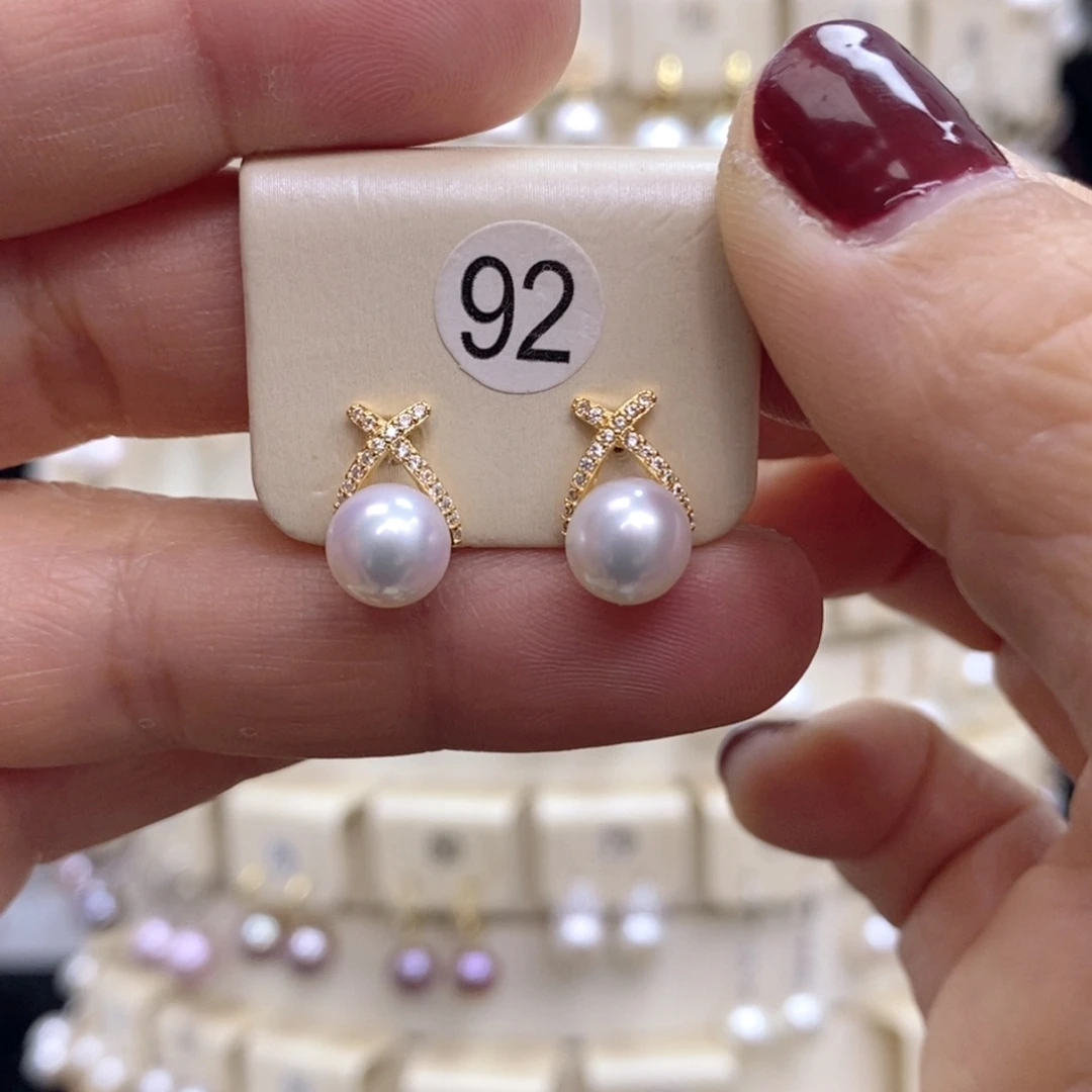 淡水珍珠耳饰银S925镶嵌