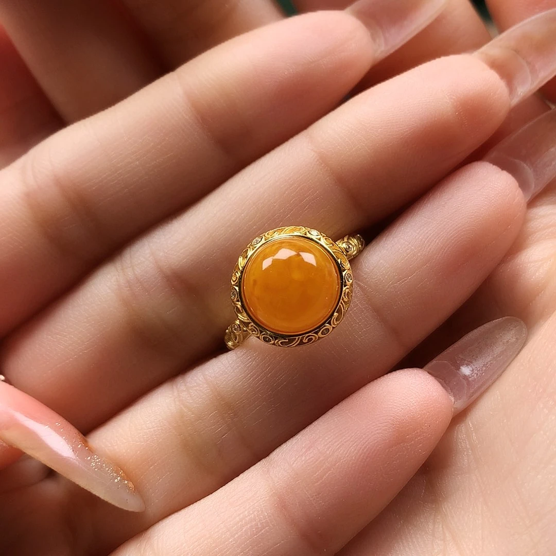 蜜蜡银S925镶嵌戒指戒指