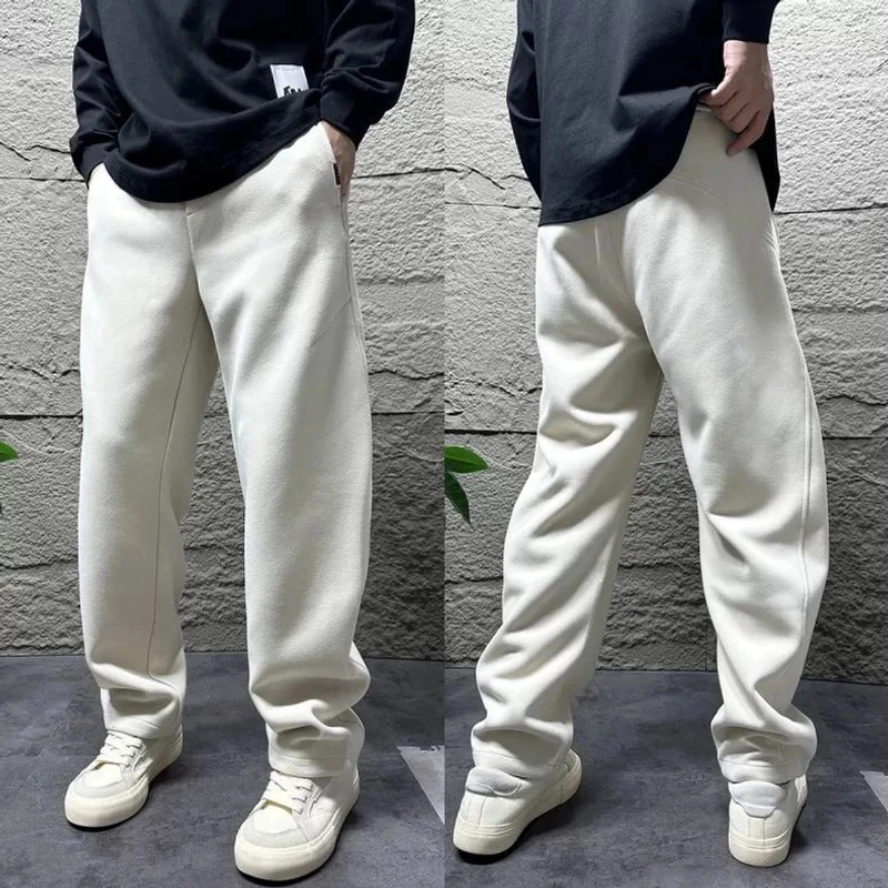 XJOB秋冬弯刀爆款男生卫裤净版宽松纯色百搭直筒裤男士加厚休闲裤