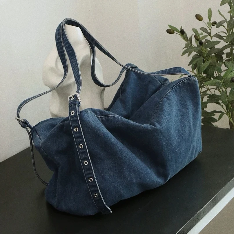 【自由时光】自留 单宁斜挎包牛仔面料大容量单肩包