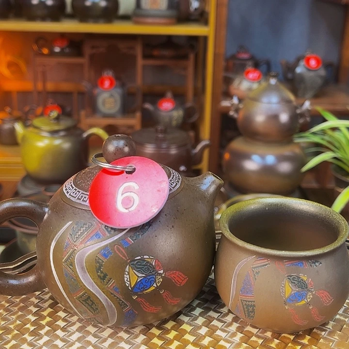 蛟龙精品柴烧彩绘绣球西施200一壶一杯