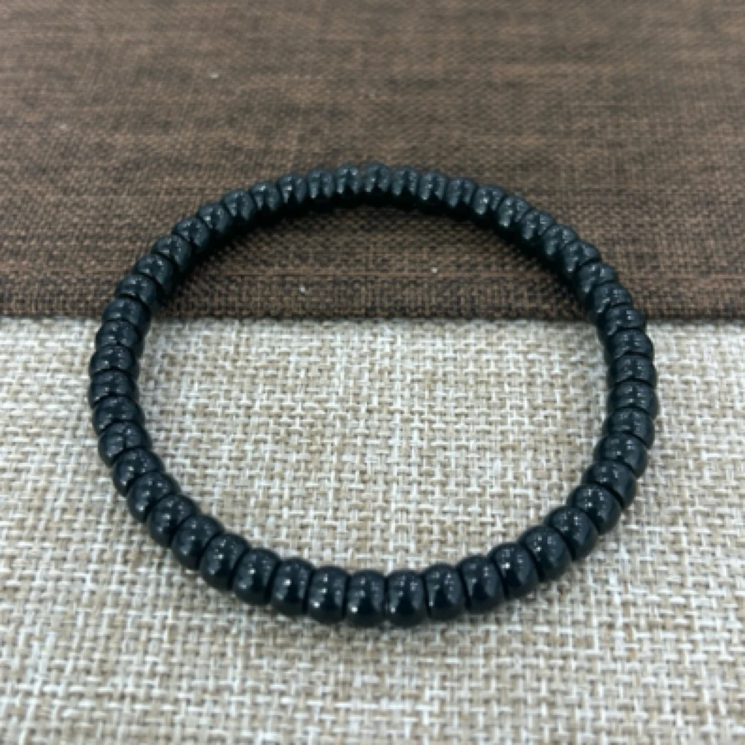 和田玉格尔木黑青鼓珠6MM药片归圆单圈手串时尚百搭裸串DIY可玩