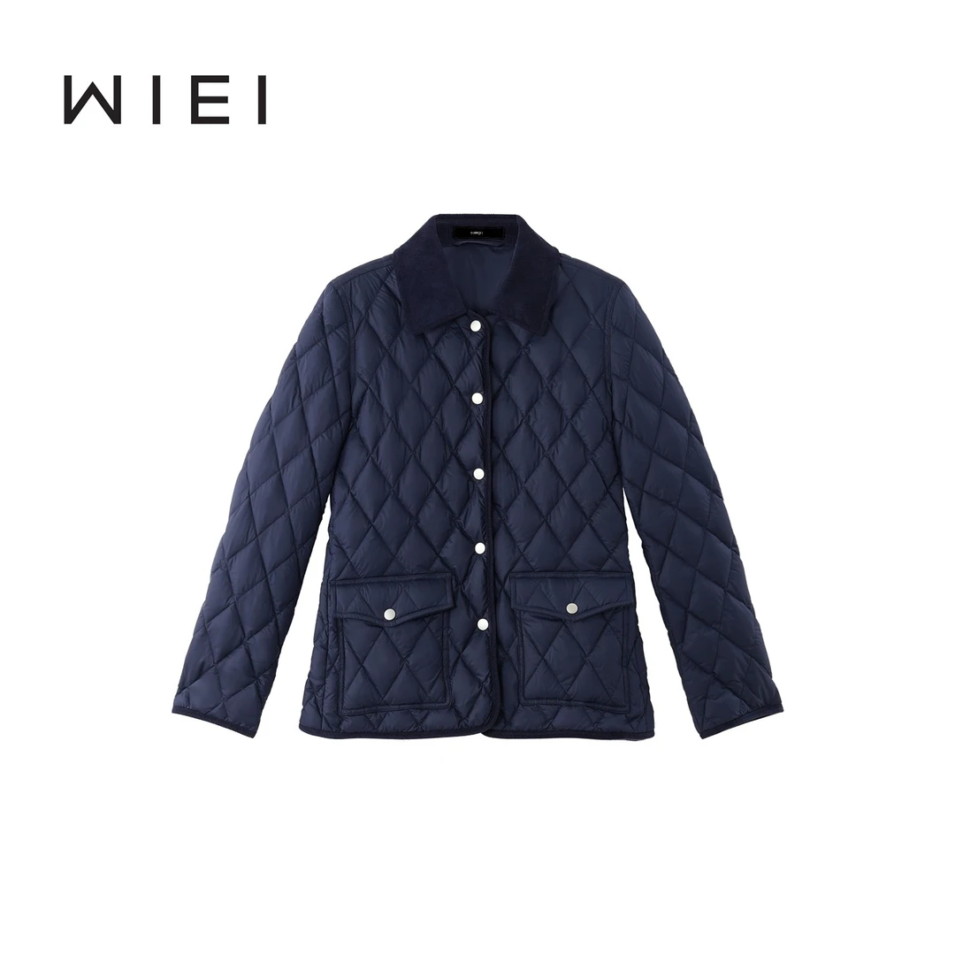 《WI EI》菱格*95霍尔多巴吉鹅绒 灯芯绒撞色翻领鹅绒服 W25408011