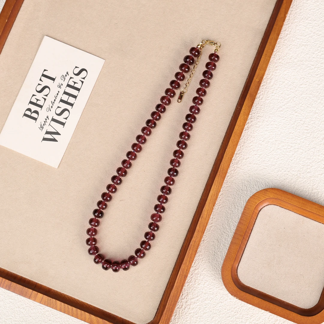 合金琉璃吊坠 LZ5004紫色金红料算盘珠满串项链