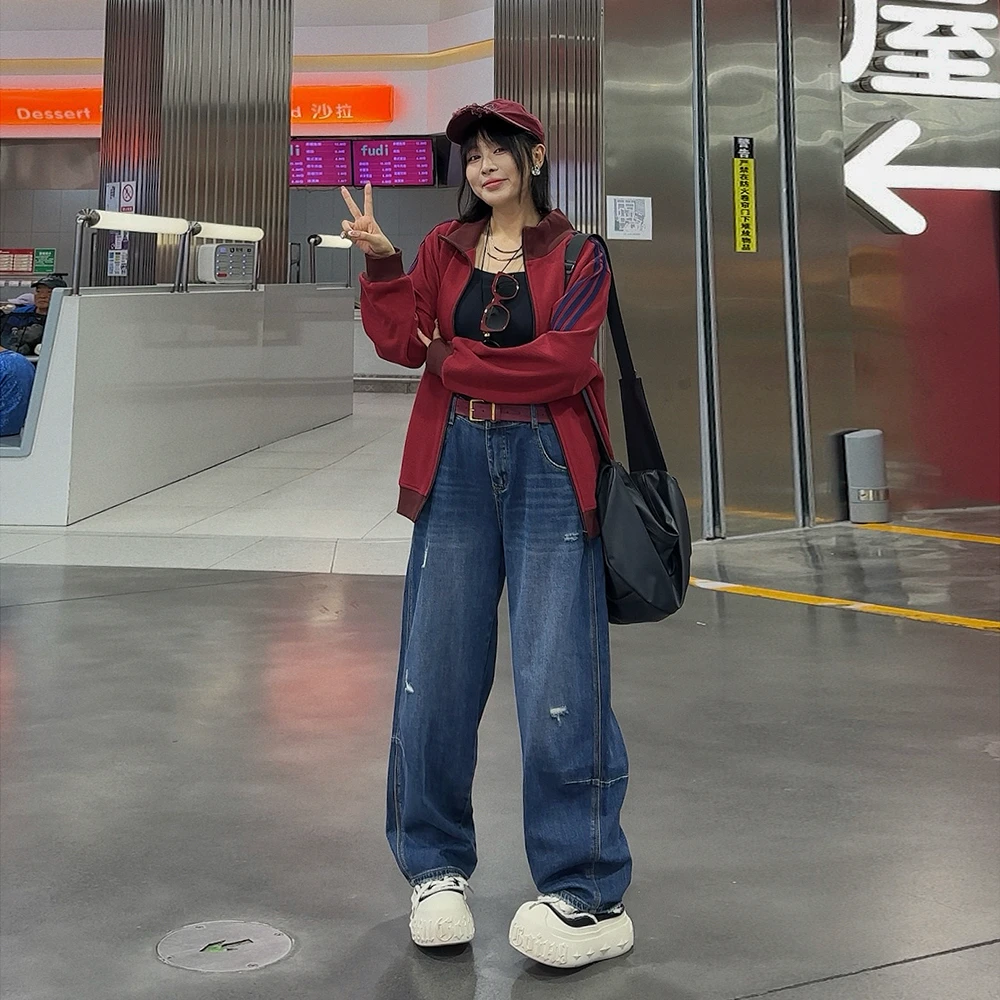【秋上新】胖mm显瘦宽松休闲弯刀牛仔裤长裤200斤大码女装_8362_GN