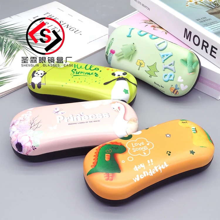 二百个印logo粉公主中弯卡通铁盒抗压男便携女学生近视大框眼镜盒