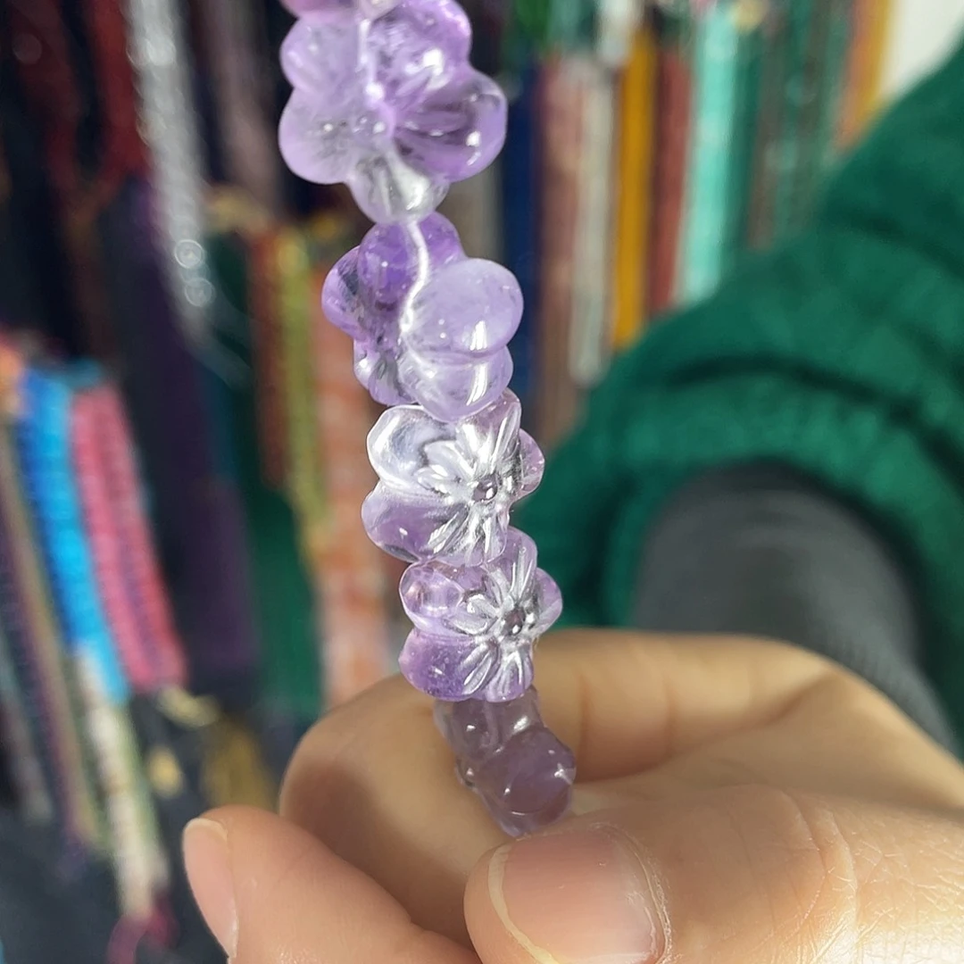 玛瑙/玉髓珠宝半成品未镶嵌紫水梅花雕刻件约15mm一颗