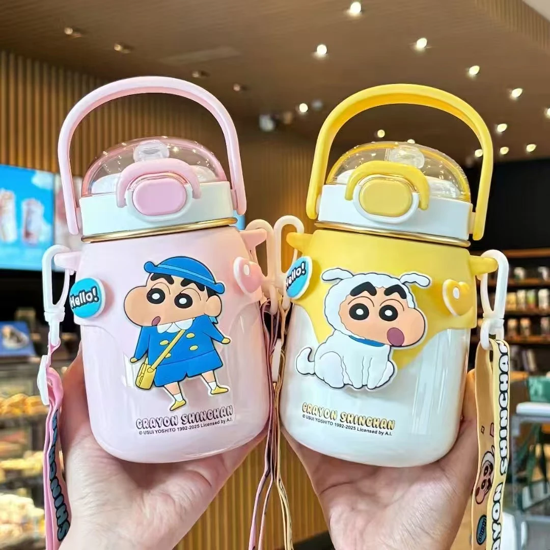 蜡笔小新吸管保温杯2025小学生上学专用男女孩可爱便携大肚杯