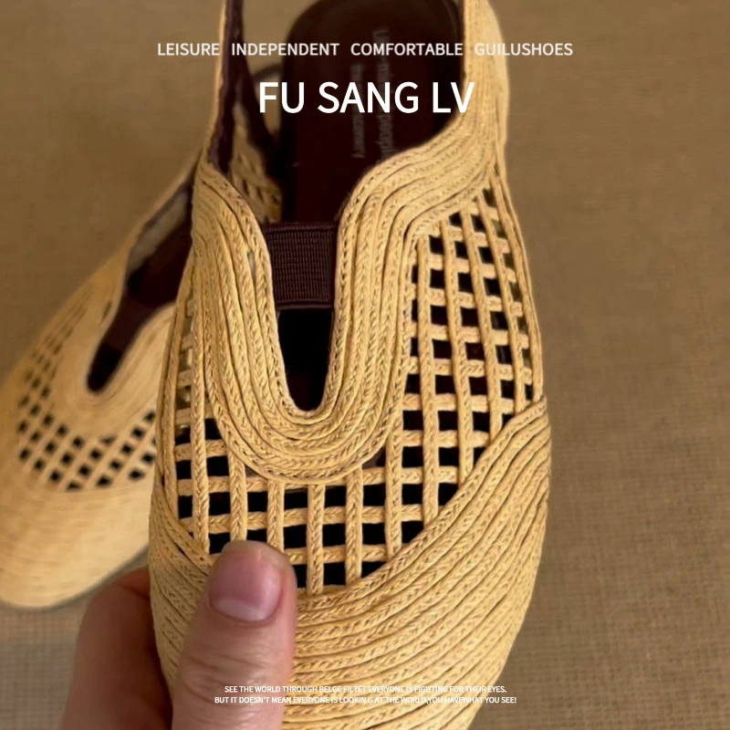 羊皮版！2025新款法式复古风编织网面玛丽珍鞋女镂空平底凉鞋女夏
