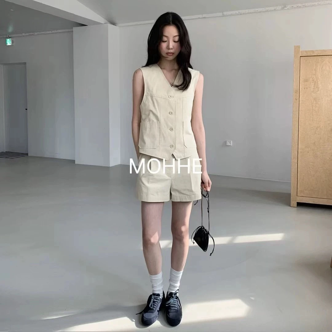 现货！向日葵欧尼同款 韩国东大门进口面料时尚简约洋气气质马甲