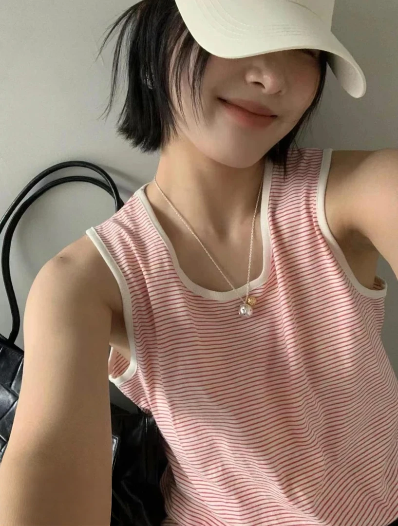 Az LongQuan 粉条纹背心 设计师新款百搭休闲背心 g4813