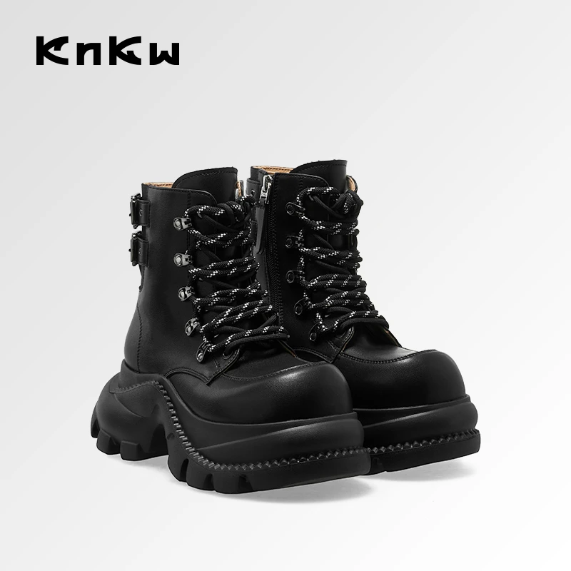 KNKW慢阶宇宙潮流圆头增高马丁靴2025年秋冬带百搭短靴W4338H020