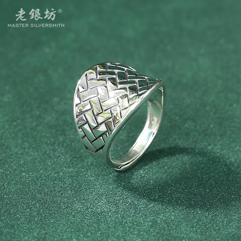 925银戒指 【老银坊】s925银复古编织宽版戒指 00312400