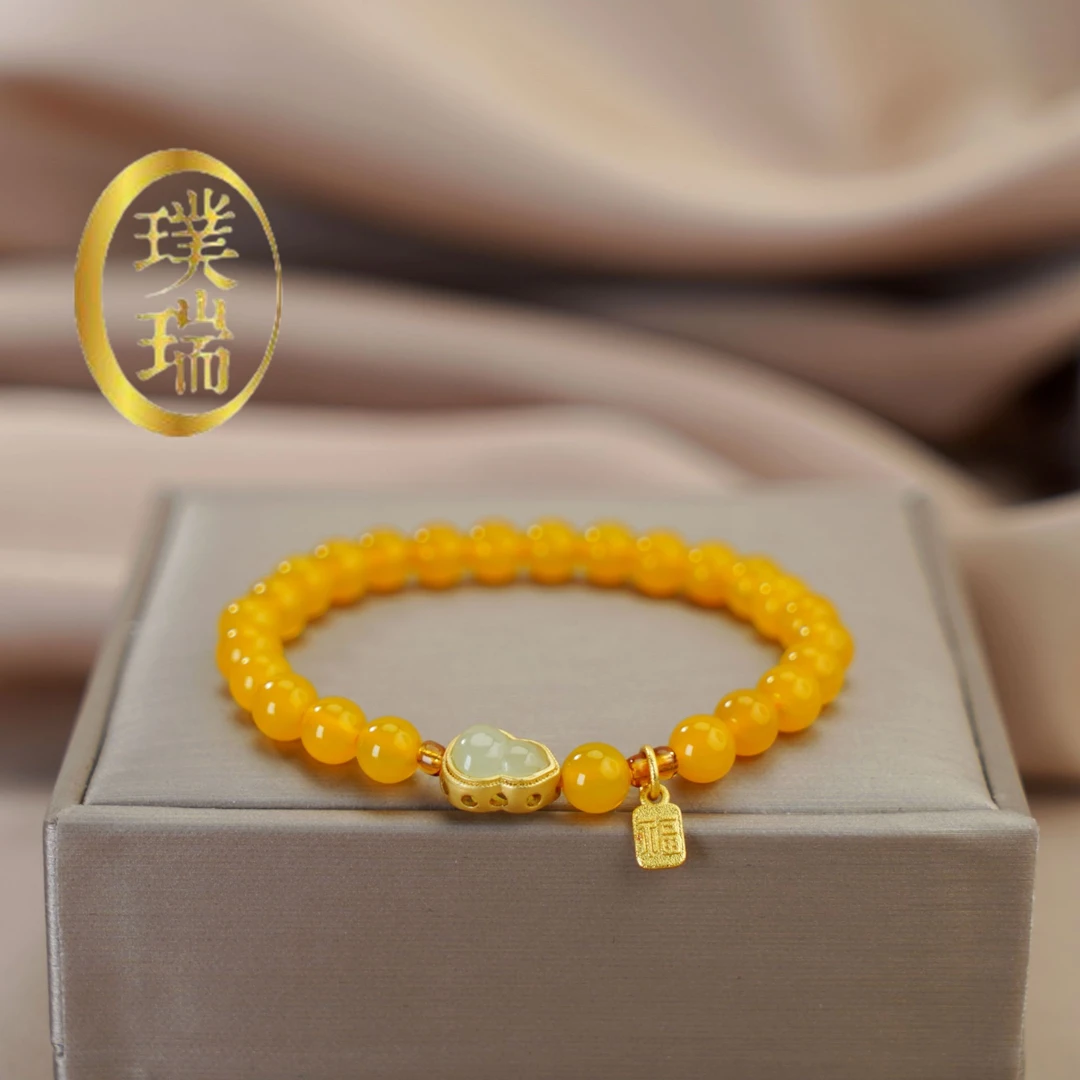 天然黄玛瑙配玉髓葫芦单圈手链 多样性发一 SL355