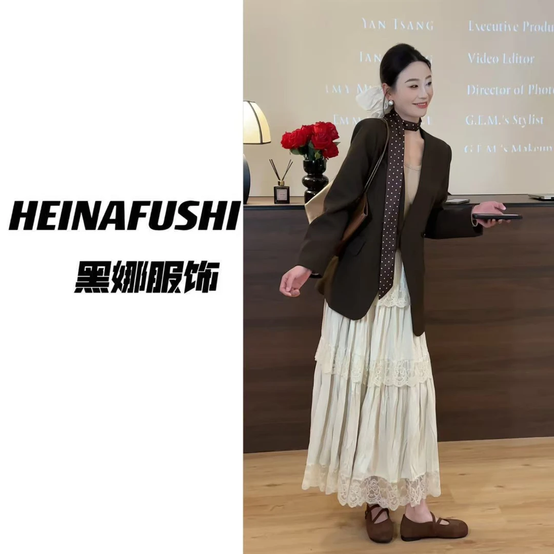 HEINA 【元英穿搭】波点飘带百搭无领西装外套20502