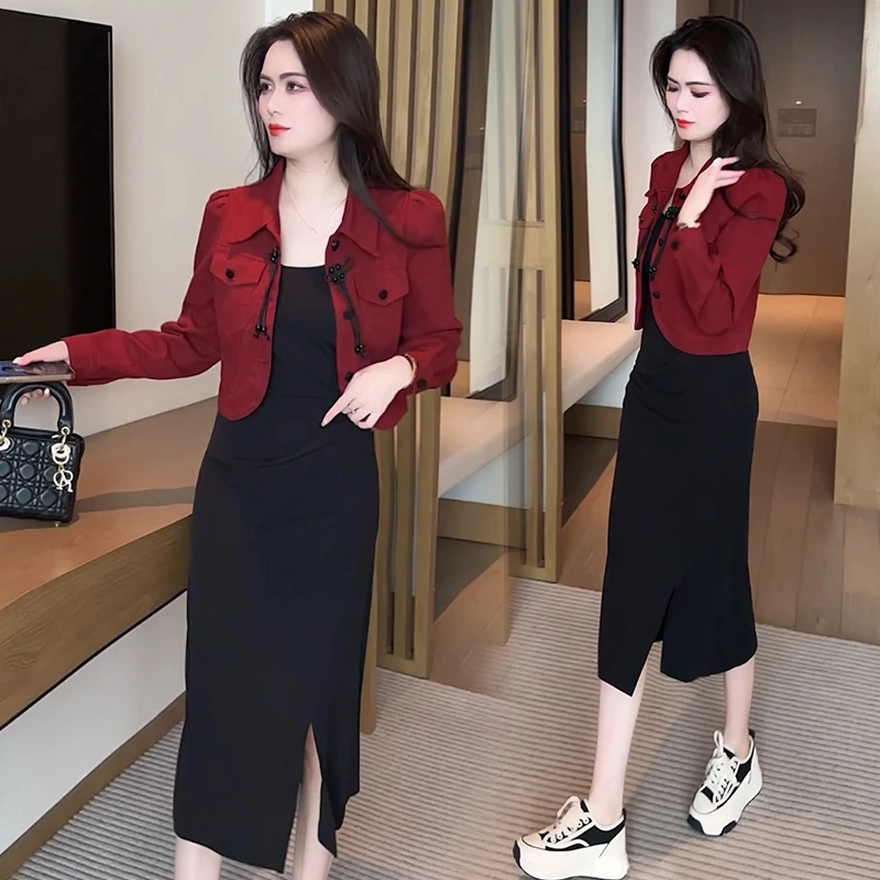 2025春季新款时髦减龄短款牛仔外套连衣裙两件套时尚洋气套装裙女