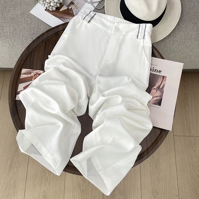 女款爆款2025新款九分白色小个子亚麻西装薄款女生韩系大码女装