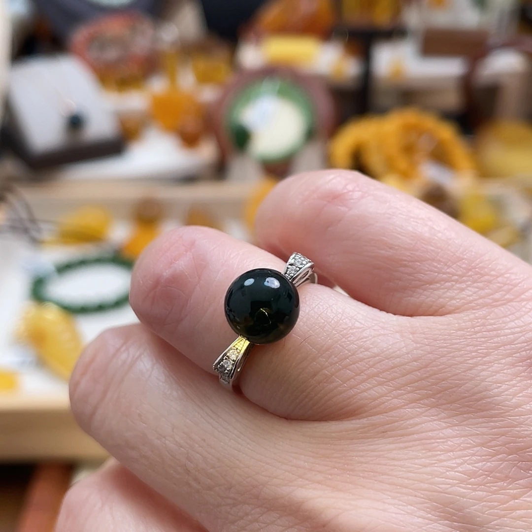 蓝珀银S925镶嵌珠宝奇石9