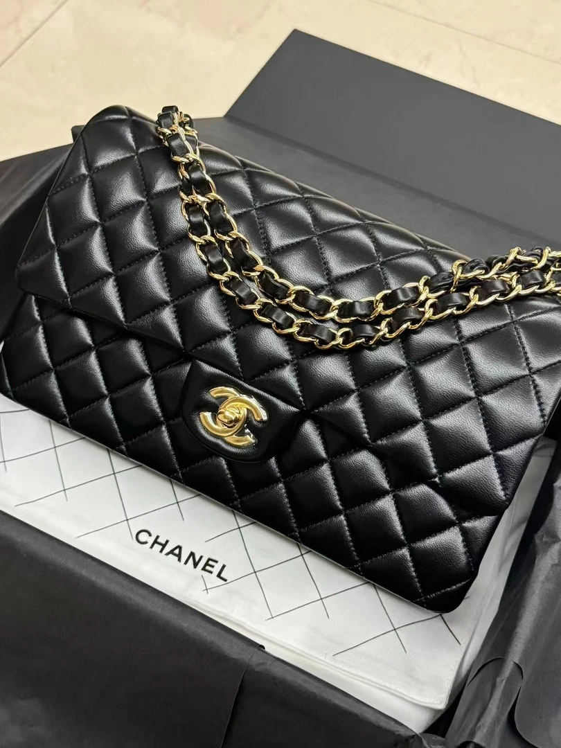 95新 Chanel/香奈儿 黑金中号cf 单肩包/L030
