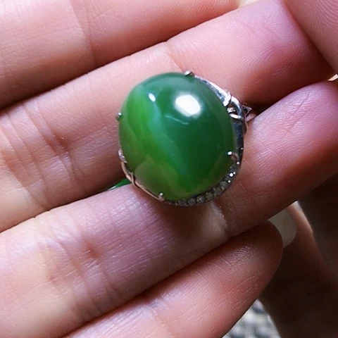 和田玉银S925镶嵌戒指